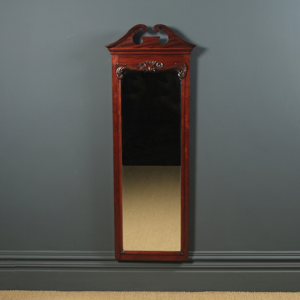 Antique English Victorian Mahogany Rectangular Wall Hanging Dressing Mirror (Circa 1880)