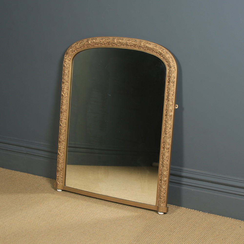 Antique English Victorian Carved Gilt Wall Hanging Overmantle Mirror (Circa 1860)