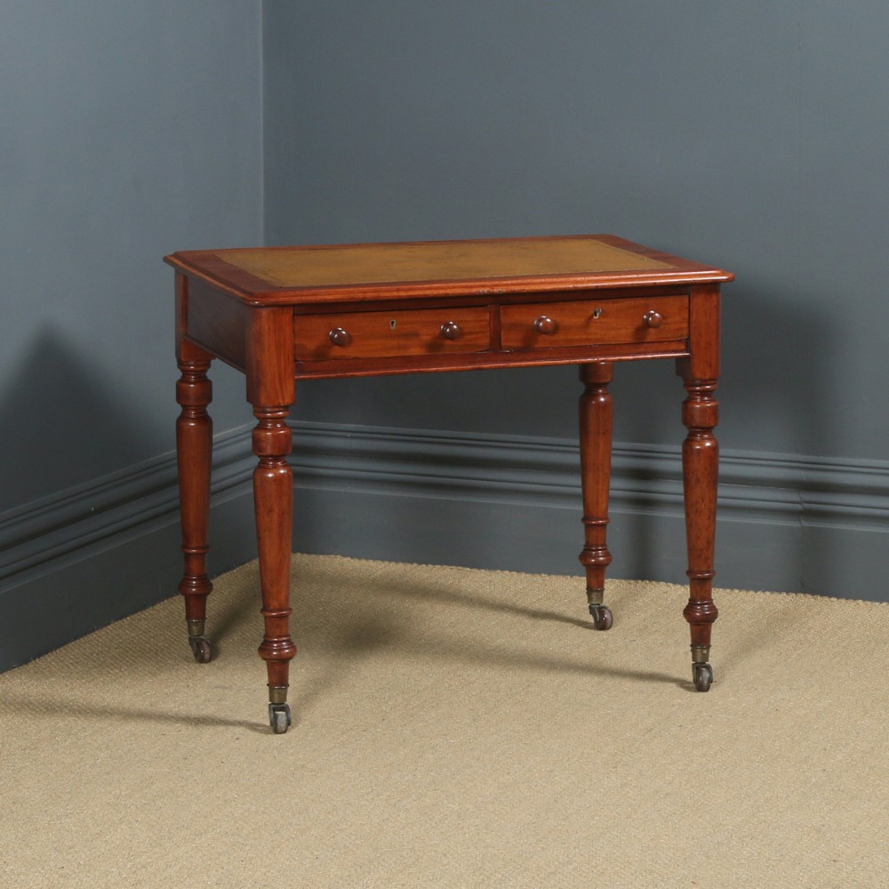 Antique English Georgian Mahogany & Tan Leather Writing Table (Circa 1830)