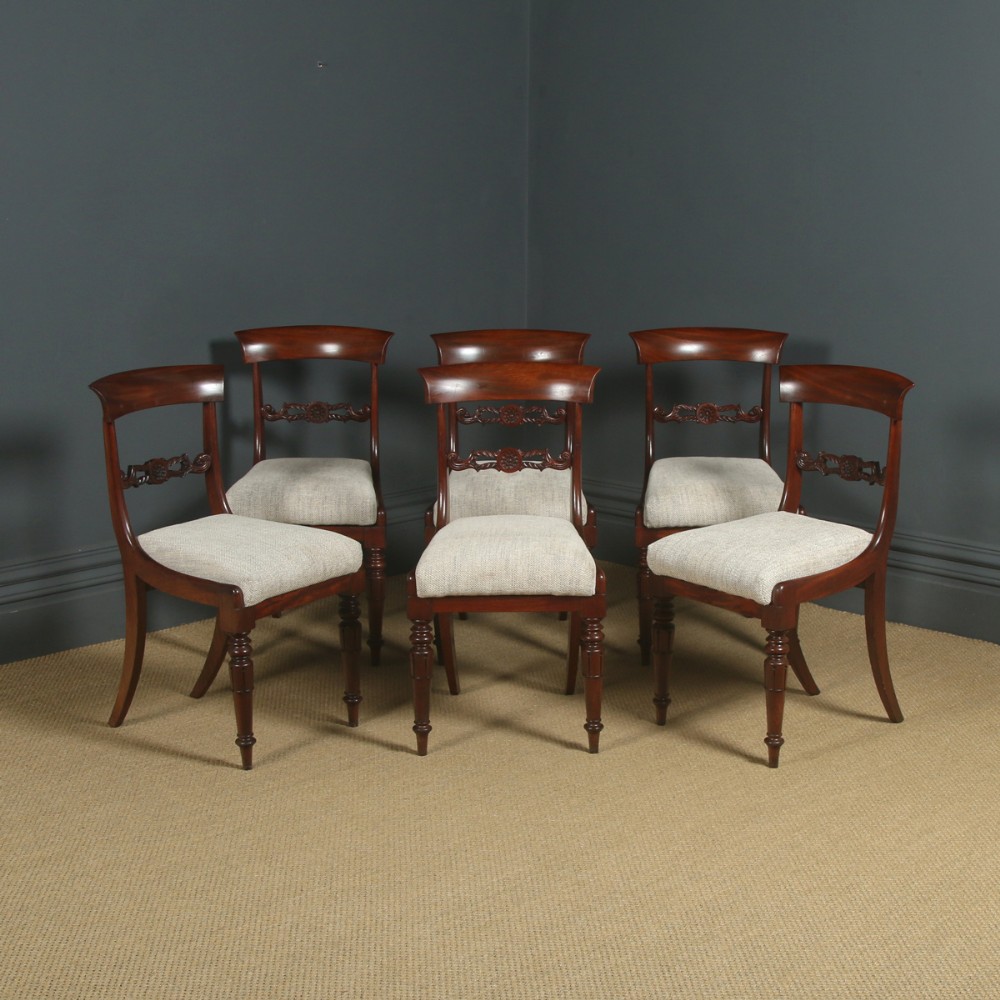 Antique English William IV Set of Six 6 Mahogany Bar Back Dining Chairs (Circa 1830)