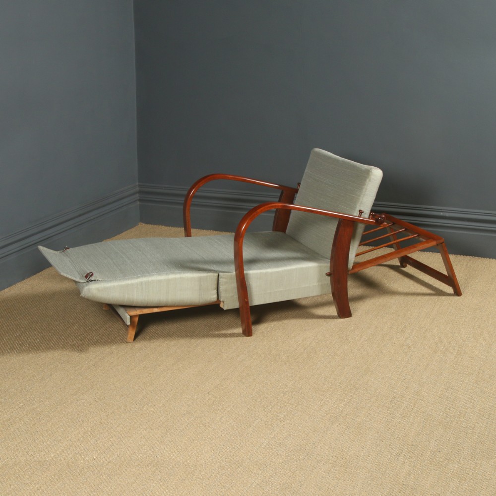 Antique French Art Deco Beech Reclining Metamorphic Lounge Chair / Day Bed (Circa 1930)