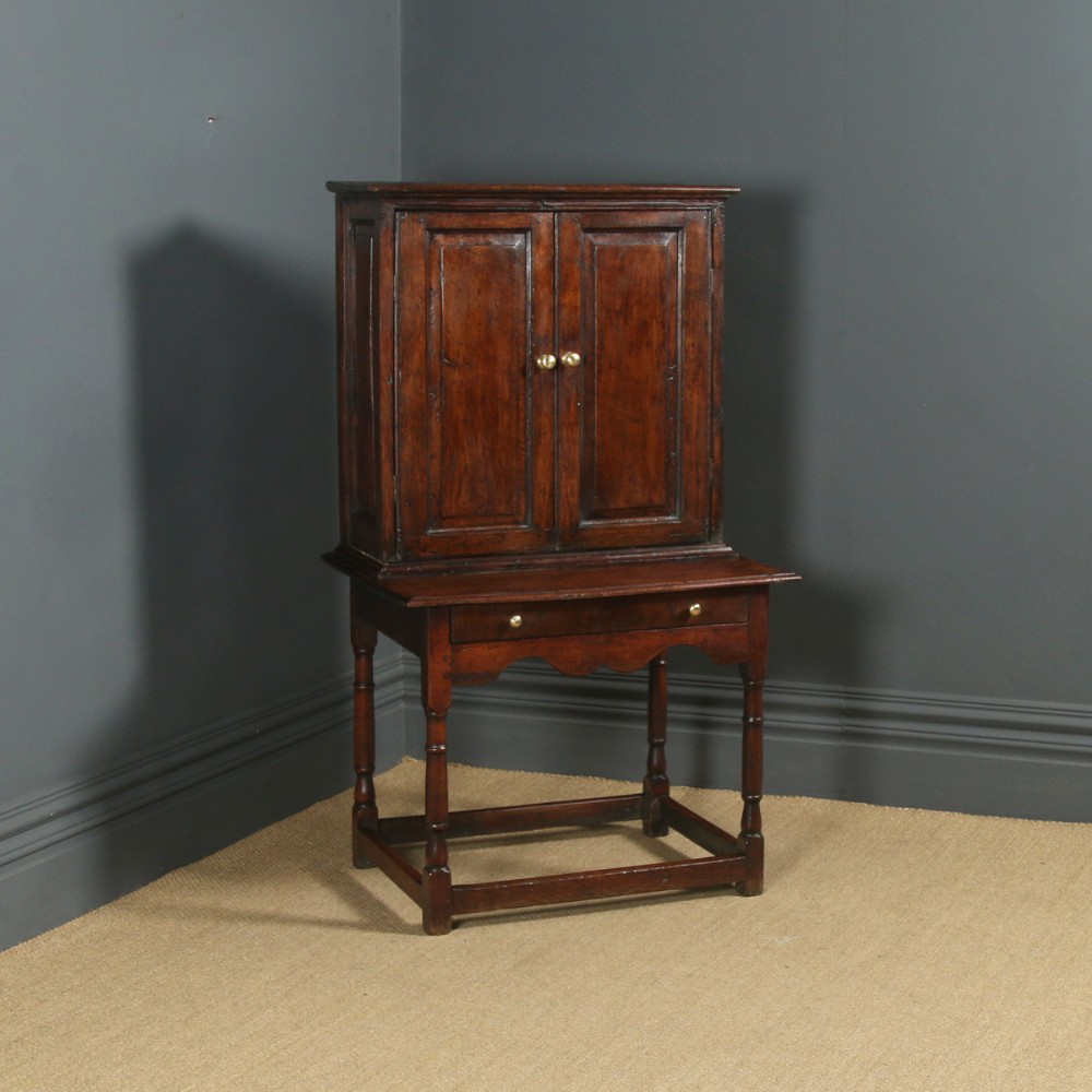 Antique English Georgian Oak Kitchen Cupboard & Side Table (Circa 1720)