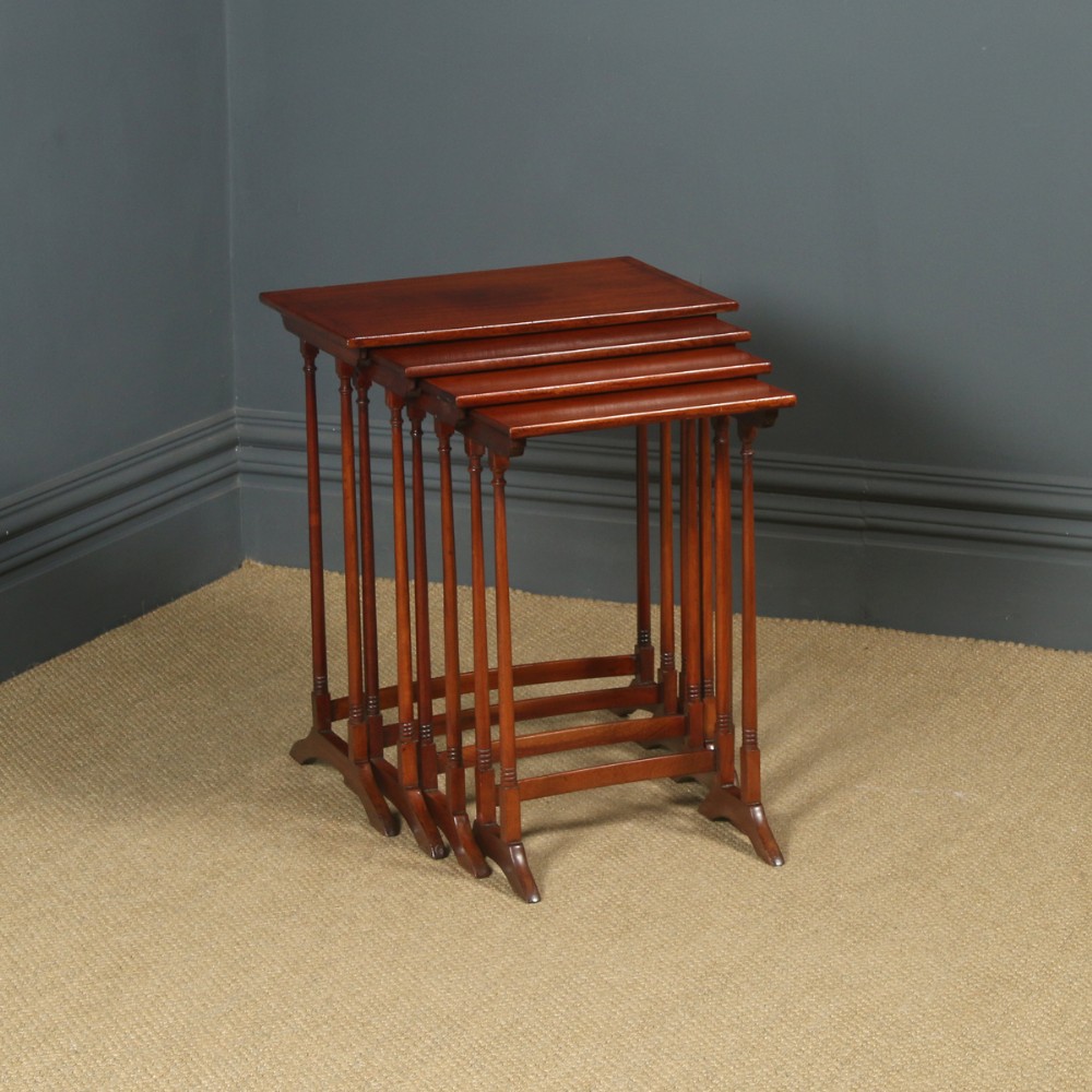 Antique English Edwardian Set of Four Regency Style Mahogany Nest of Side / Lamp / Coffee Tables (Circa 1910)