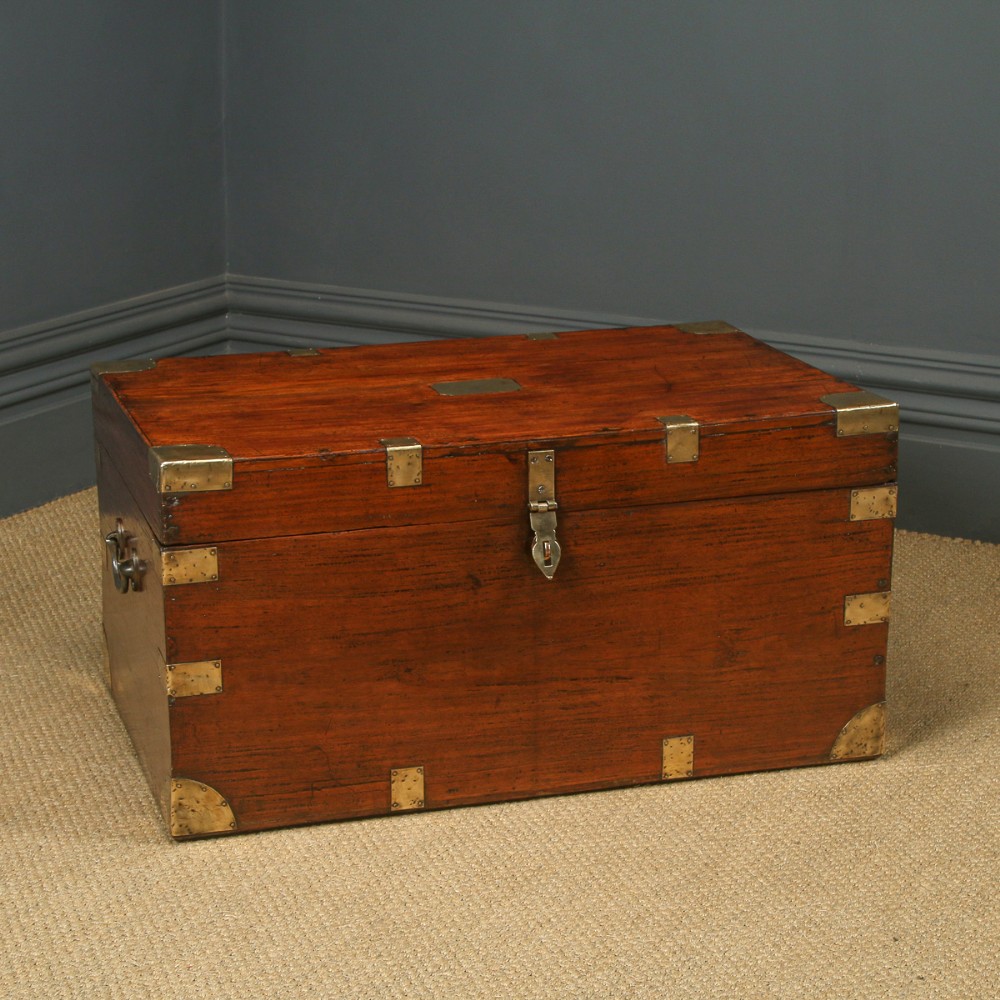 Antique Anglo-Indian Victorian Teak Wood Campaign Chest (Circa 1870)