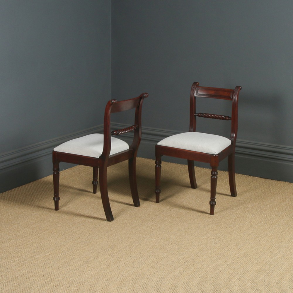 Antique English Georgian Regency Pair of Mahogany Bar Back Dining Chairs (Circa 1825)