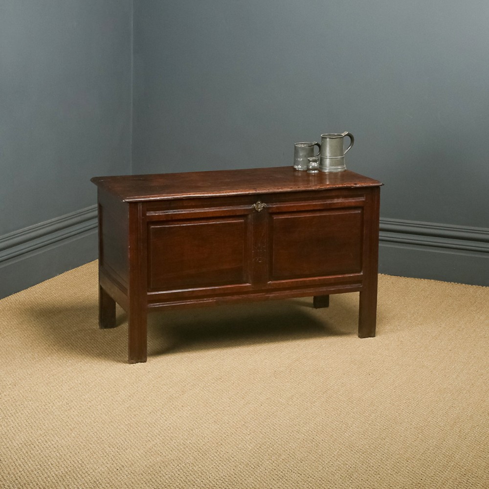 Antique English Georgian Oak Twin Panel Coffer Chest Blanket Box Trunk (Circa 1720)