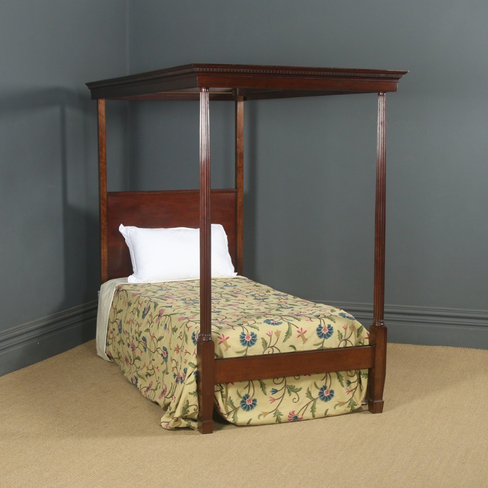Antique English Edwardian Mahogany 3ft Single Four Poster Bed by Heals of London (Circa 1910)
