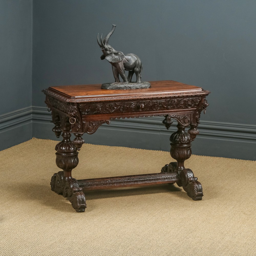 Antique Flemish Victorian Gothic Green Man Carved Oak Dolphin Centre / Hall Table (Circa 1870)