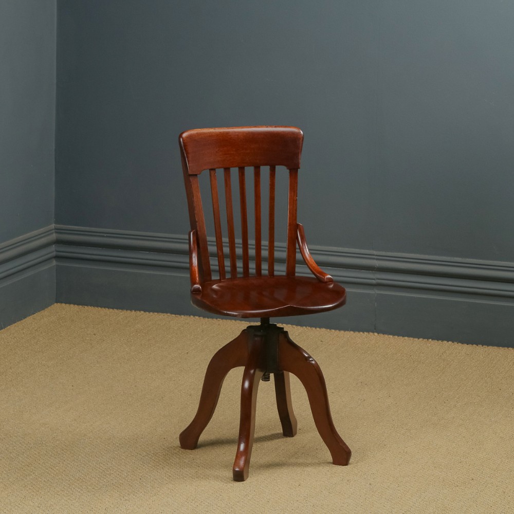 Antique English Edwardian Beech Revolving Office Desk Side Chair (Circa 1910)