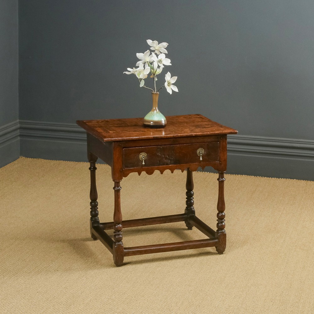 Antique English Georgian Oak & Ash Occasional Hall Writing Lowboy Side Table with Drawer (Circa 1720)