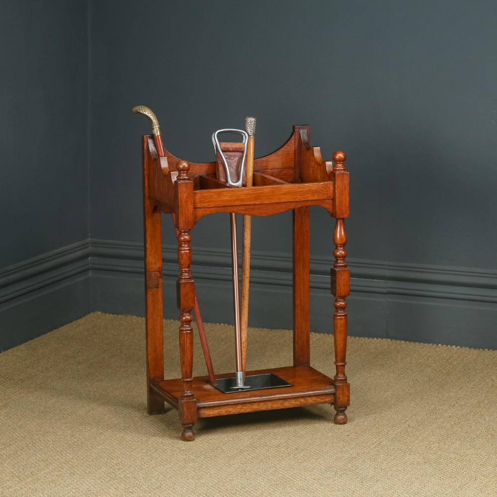 Antique English Victorian Oak Stick & Umbrella Hall Stand (Circa 1880)
