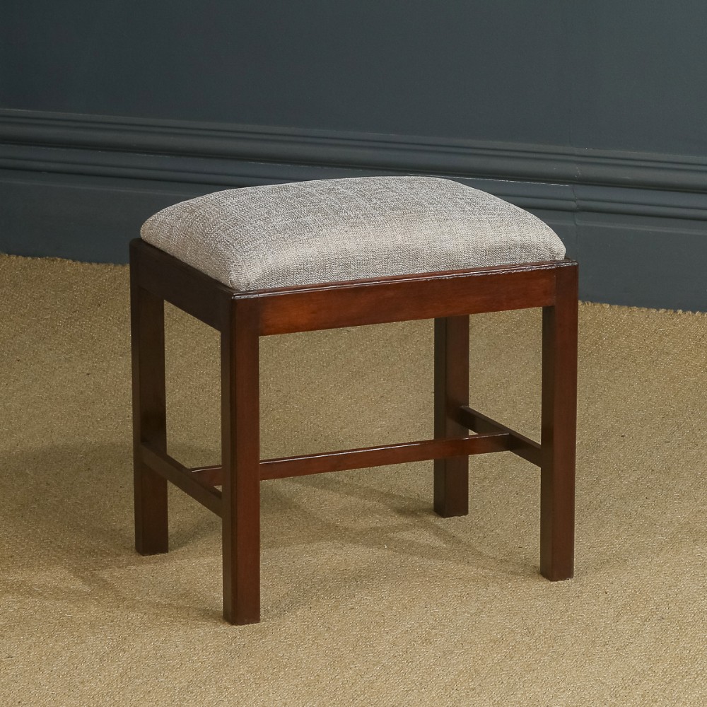 Antique English Georgian Style Mahogany Upholstered Dressing / Piano / Foot Stool (Circa 1890)
