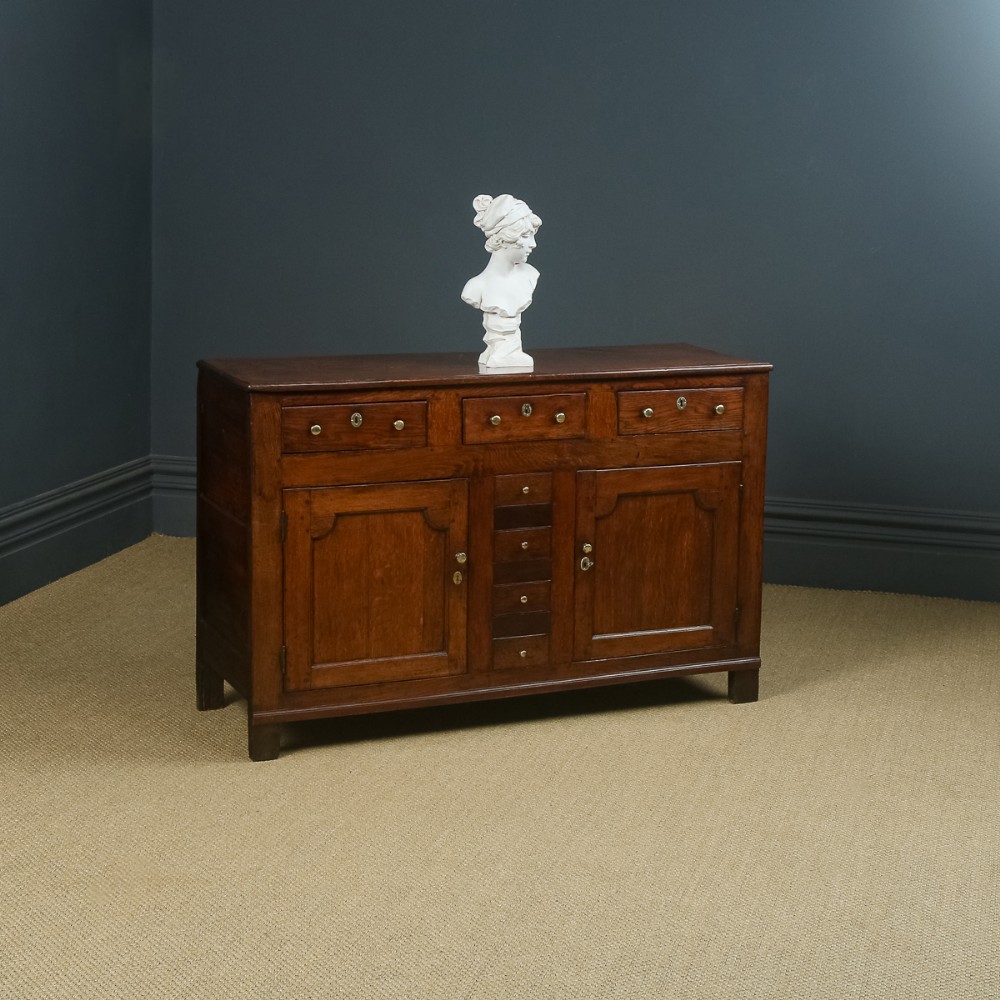 Antique English Georgian Oak Three Drawer Dresser Base Sideboard Cupboard (Circa 1780)