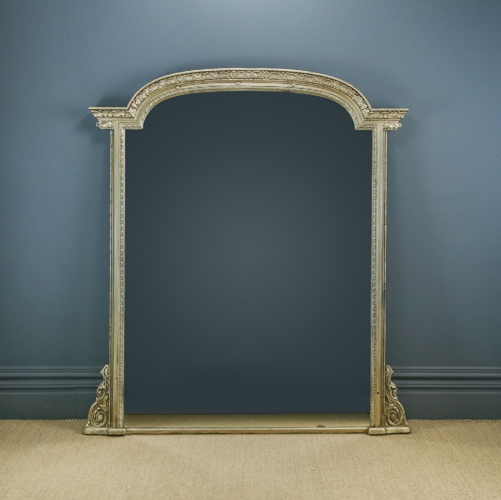 Large 6ft Antique English Victorian Carved Gilt Wall Hanging Overmantle Mirror (Circa 1850)
