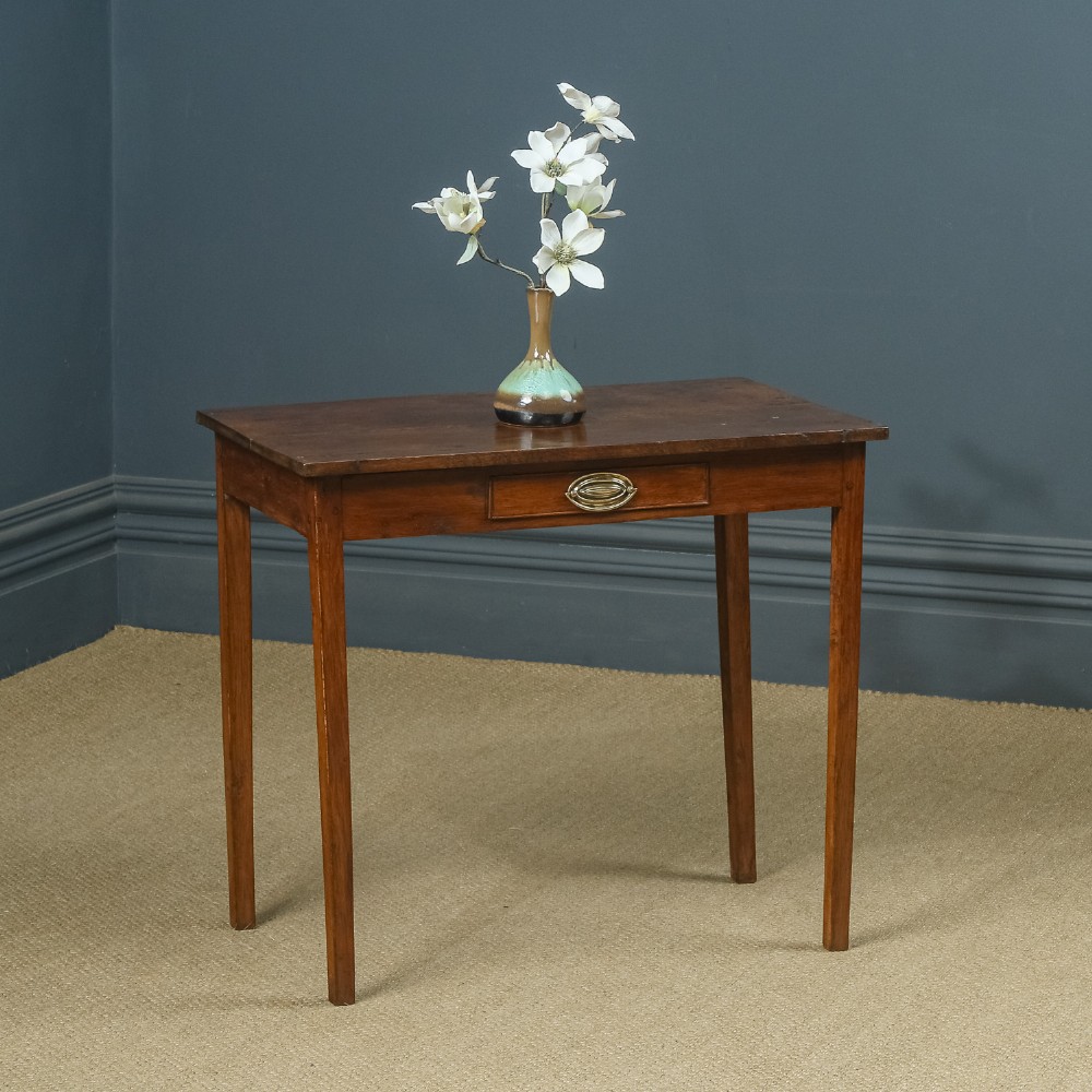 Antique English Georgian Oak Provincial Occasional Hall Writing Lowboy Estate Side Table with Drawer (Circa 1810)