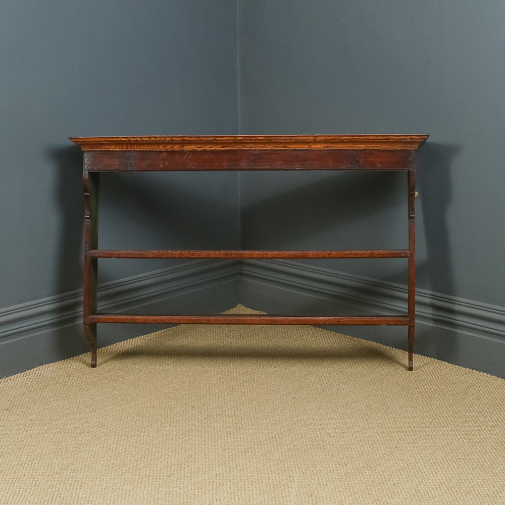 Antique English Georgian Oak Hanging 4ft 8” Delft Kitchen Display Wall Rack (Circa 1780)