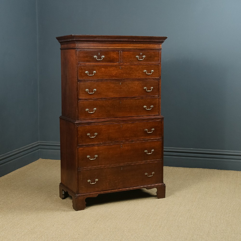 Antique English Georgian Oak Chest on Chest with Drawers / Tallboy / Armoire (Circa 1780)