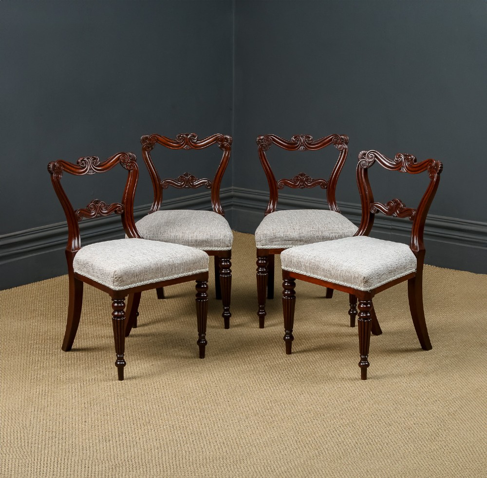 Antique English Georgian Regency Set of Four 4 Gillows Mahogany Fluted Dining Chairs (Circa 1830)