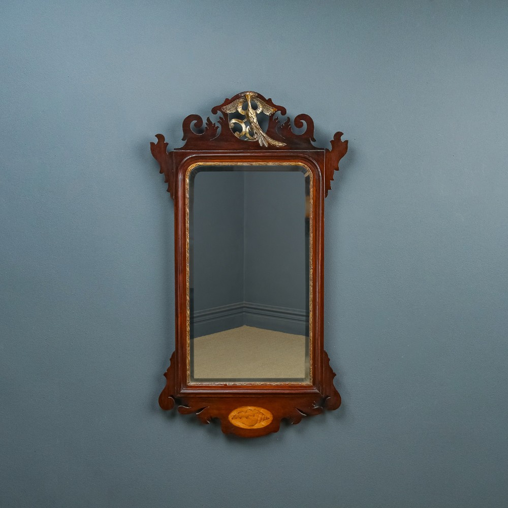 Antique English Georgian Chippendale Style Mahogany & Gilt Wall Hanging Mirror (Circa 1890)