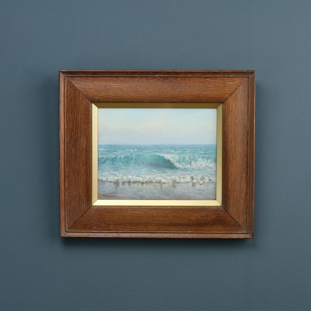 Antique English Victorian Coastal Beach Seascape Oil Painting Picture by K. Teesdale (Circa 1900)