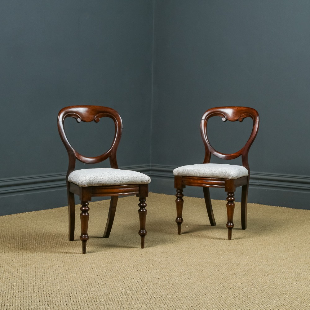 Antique English Victorian Two Pair Mahogany Balloon Back Dining Occasional Office Desk Chairs (Circa 1860)