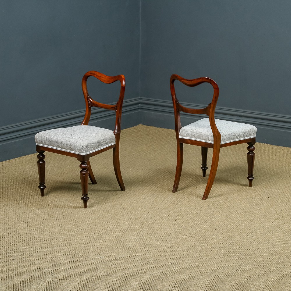 Antique English Victorian Pair Two Mahogany Kidney Back Balloon Occasional Salon Dining Office Chairs (Circa 1860)