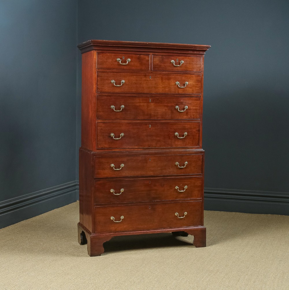 Antique English Georgian Mahogany Tall Chest on Chest with Drawers (Circa 1780)