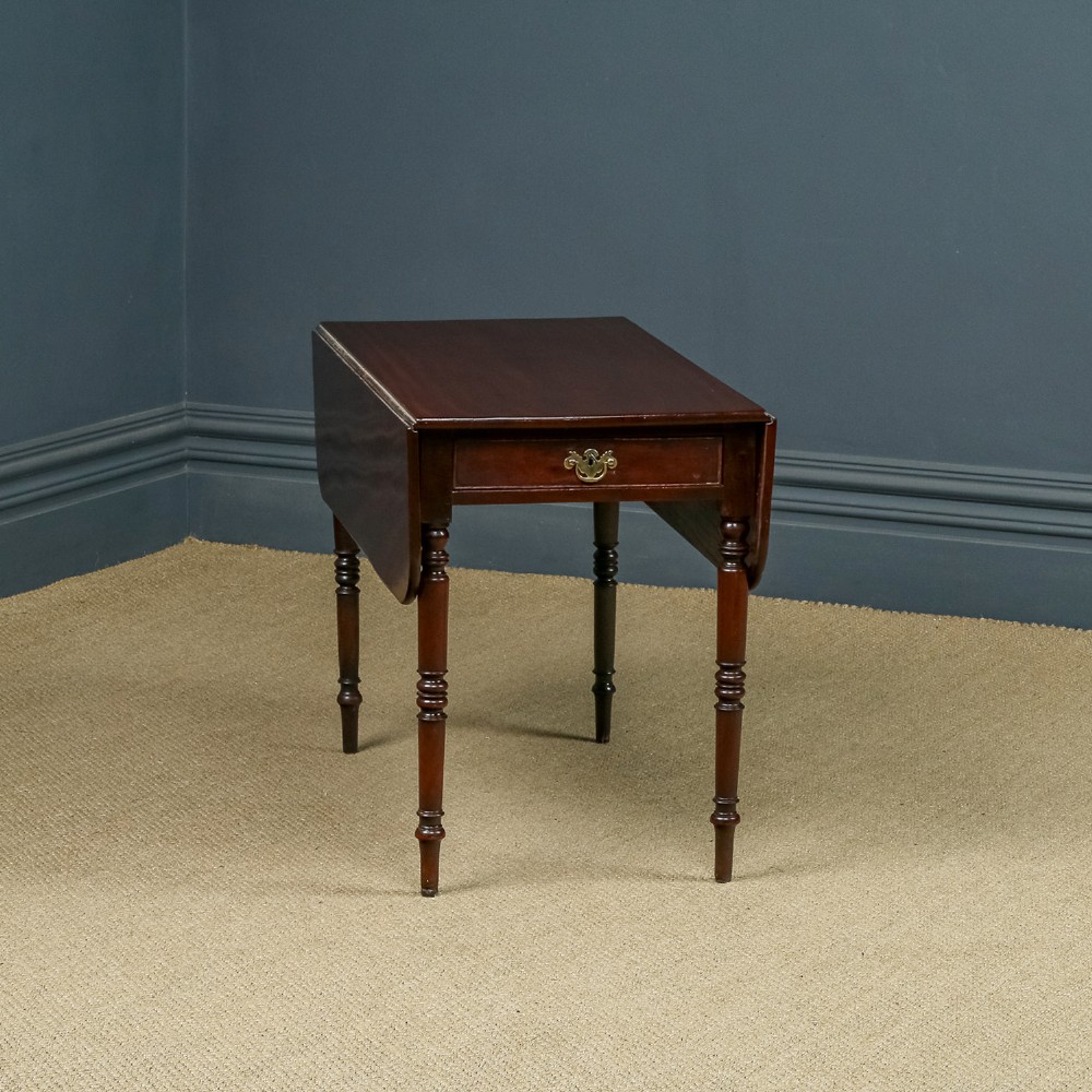Antique English Georgian Mahogany Drop Leaf Pembroke Occasional Bedside Side Table With Drawer (Circa 1820)