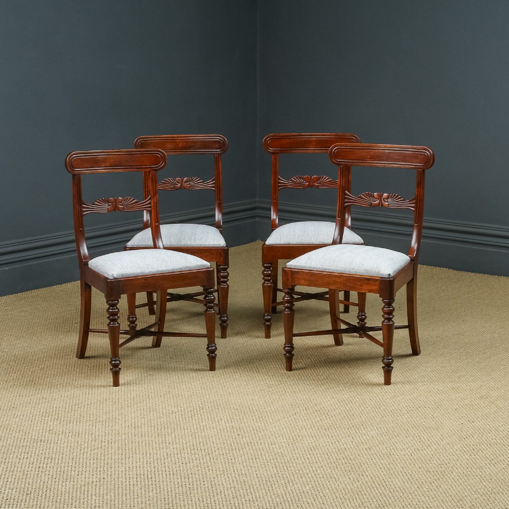 Antique English Georgian Regency Set of Four 4 Mahogany Bar Back Dining Chairs (Circa 1825)