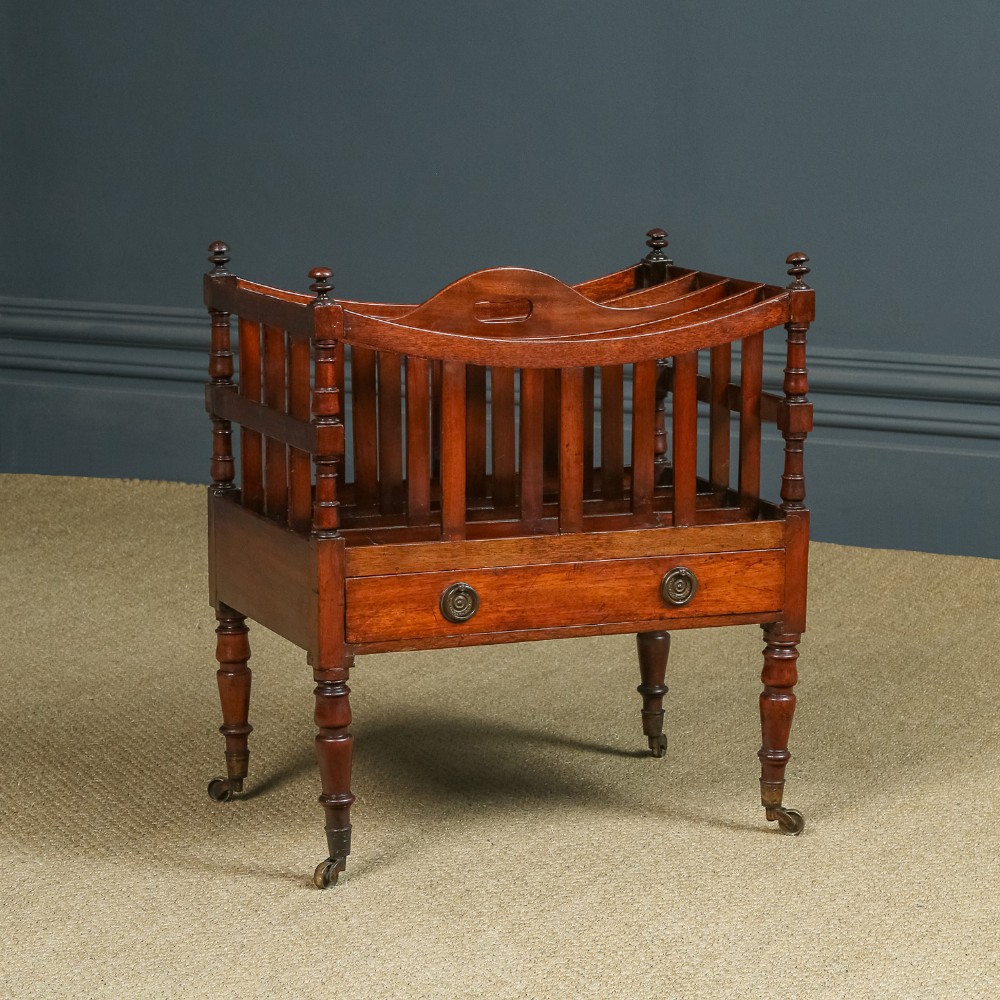 Antique English Georgian Regency Mahogany Canterbury Magazine Rack Tidy with Drawer (Circa 1830)