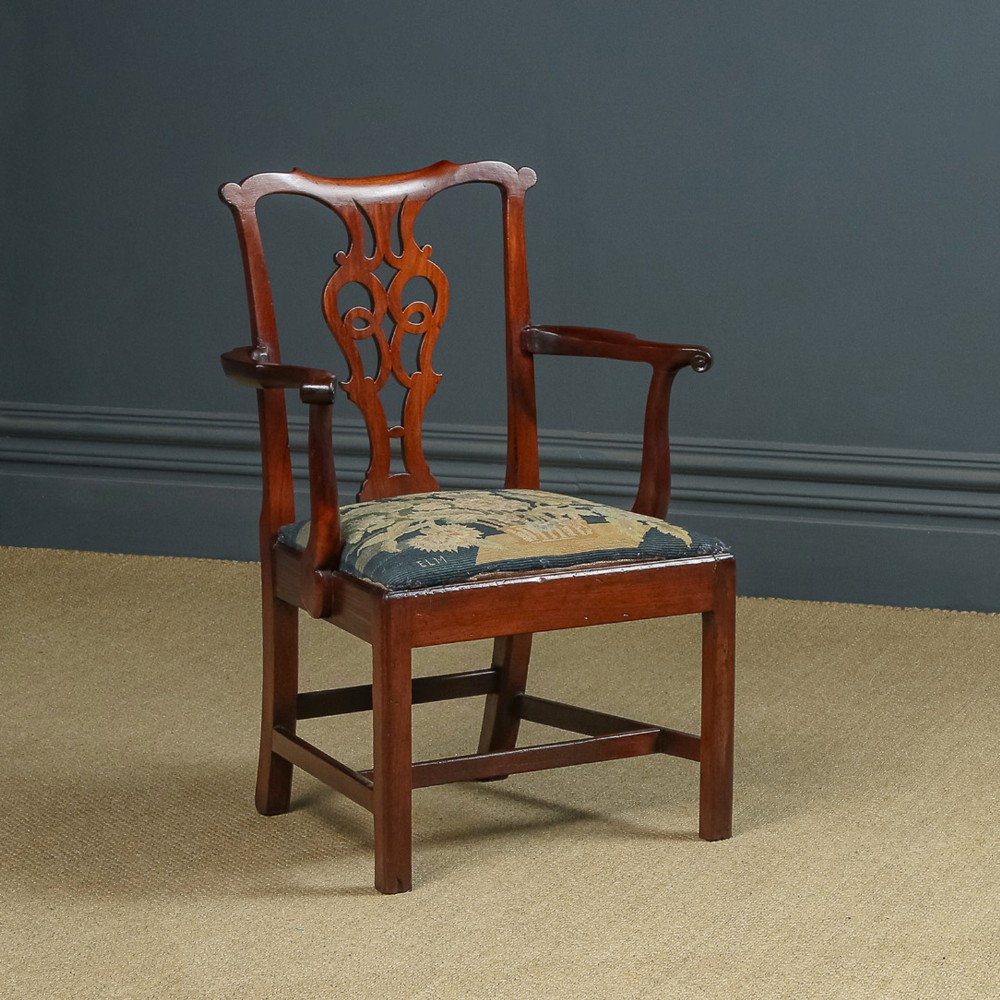 Antique English Georgian Chippendale Mahogany Dining / Office / Desk / Occasional Carver / Armchair / Chair (Circa 1780)