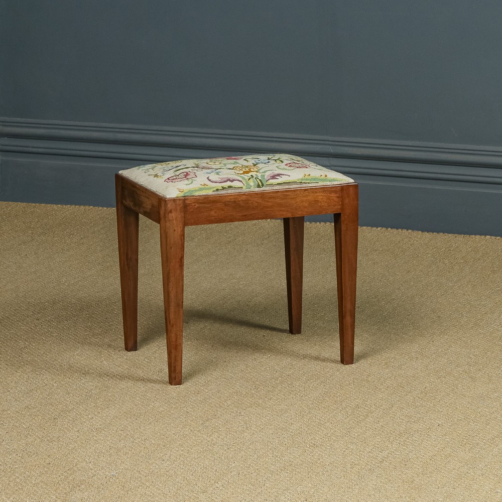 Antique English Georgian Mahogany Upholstered Dressing / Piano / Foot Needlepoint Stool (Circa 1820)