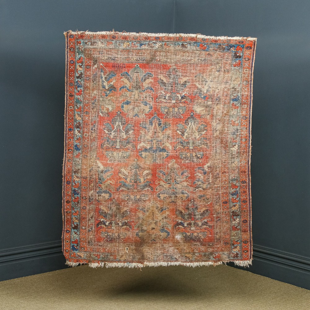 Antique Victorian 5ft 7” by 4ft 8” Afghanistan Islamic Turkmen Tribal Wool Red & Blue Floor Rug (Circa 1900)