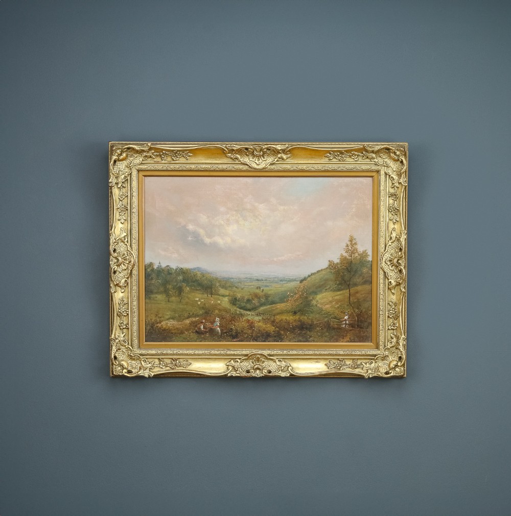 Antique English Edwardian Rural Landscape Oil Painting Picture (Circa 1910)