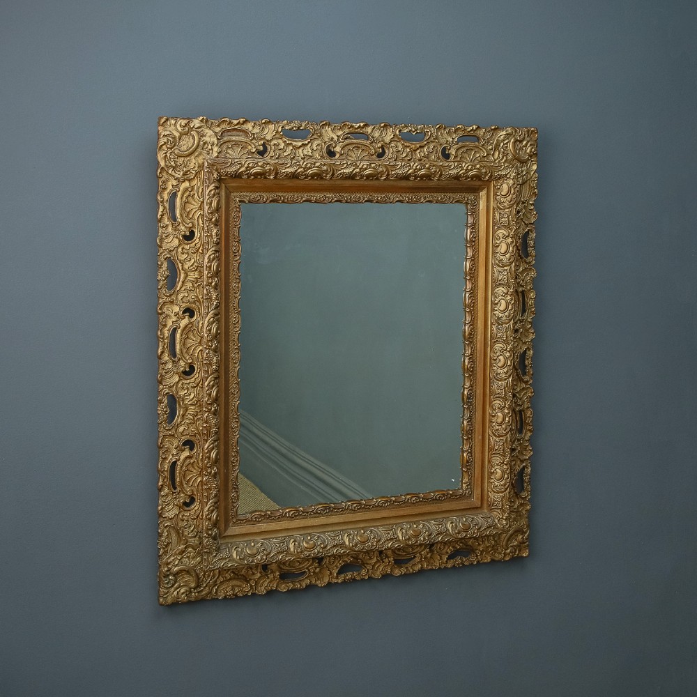 Antique Italian Victorian Baroque Rococo Carved Gilt Wood Gesso Wall Portrait Mirror (Circa 1900)