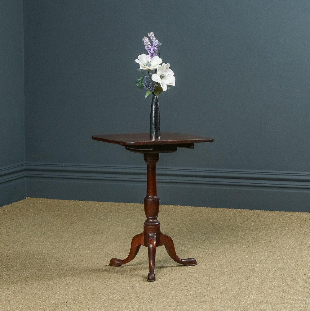 Antique English Georgian Oak Square Top Occasional Tripod Table (Circa 1760)