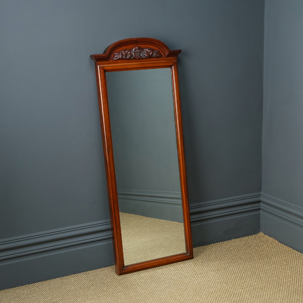 Antique English Victorian Mahogany Long Rectangular Wall Hanging Dressing Mirror (Circa 1880)