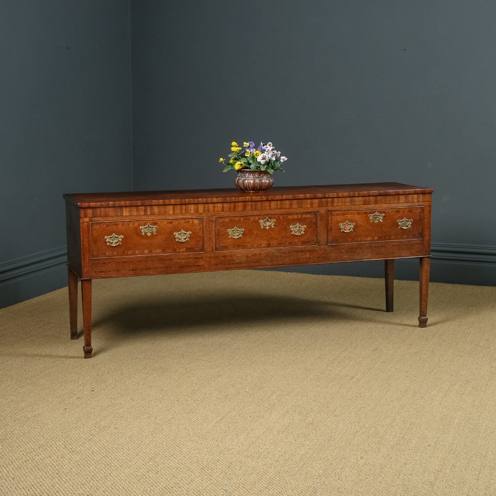 Antique English Shropshire Georgian Oak & Mahogany Three Drawer Low Dresser Base Sideboard (Circa 1790)