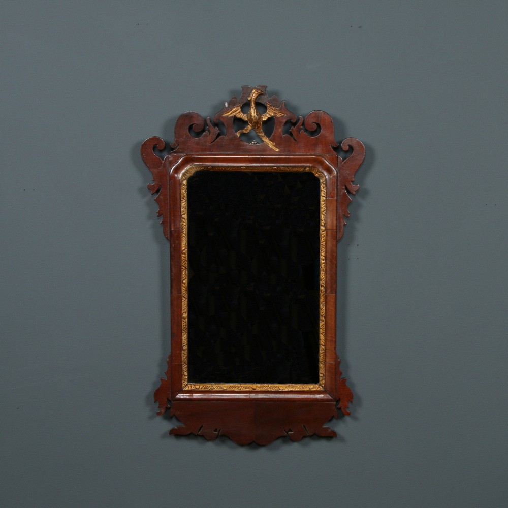 Antique English Georgian Chippendale Walnut & Gilt Wall Hanging Portrait Mirror (Circa 1780)