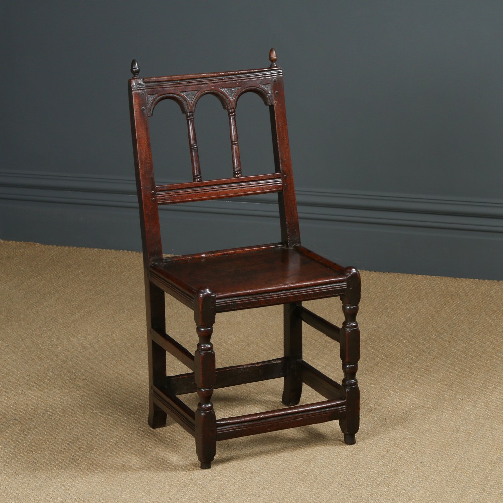 Antique English 17th Century Solid Oak Derbyshire Side Chair (Circa 1680)