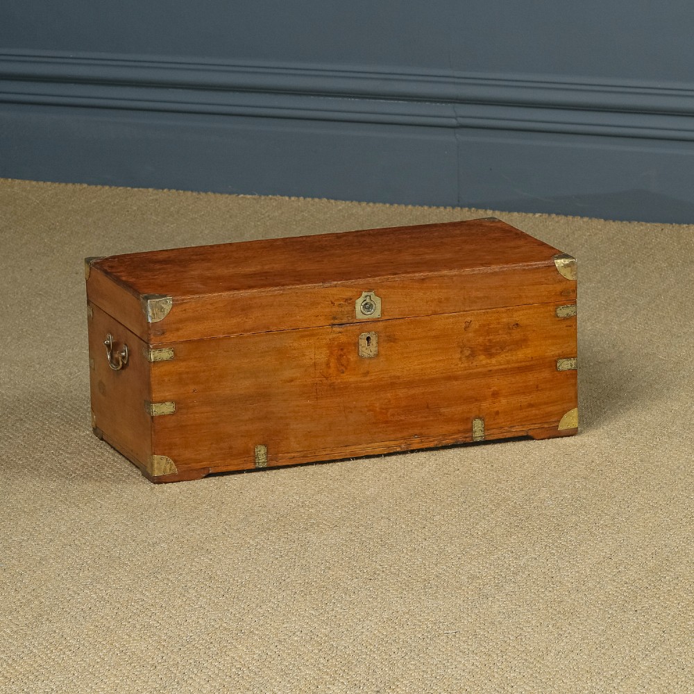 Small Antique Asian Chinese Victorian Camphor Wood Campaign Chest (Circa 1870)
