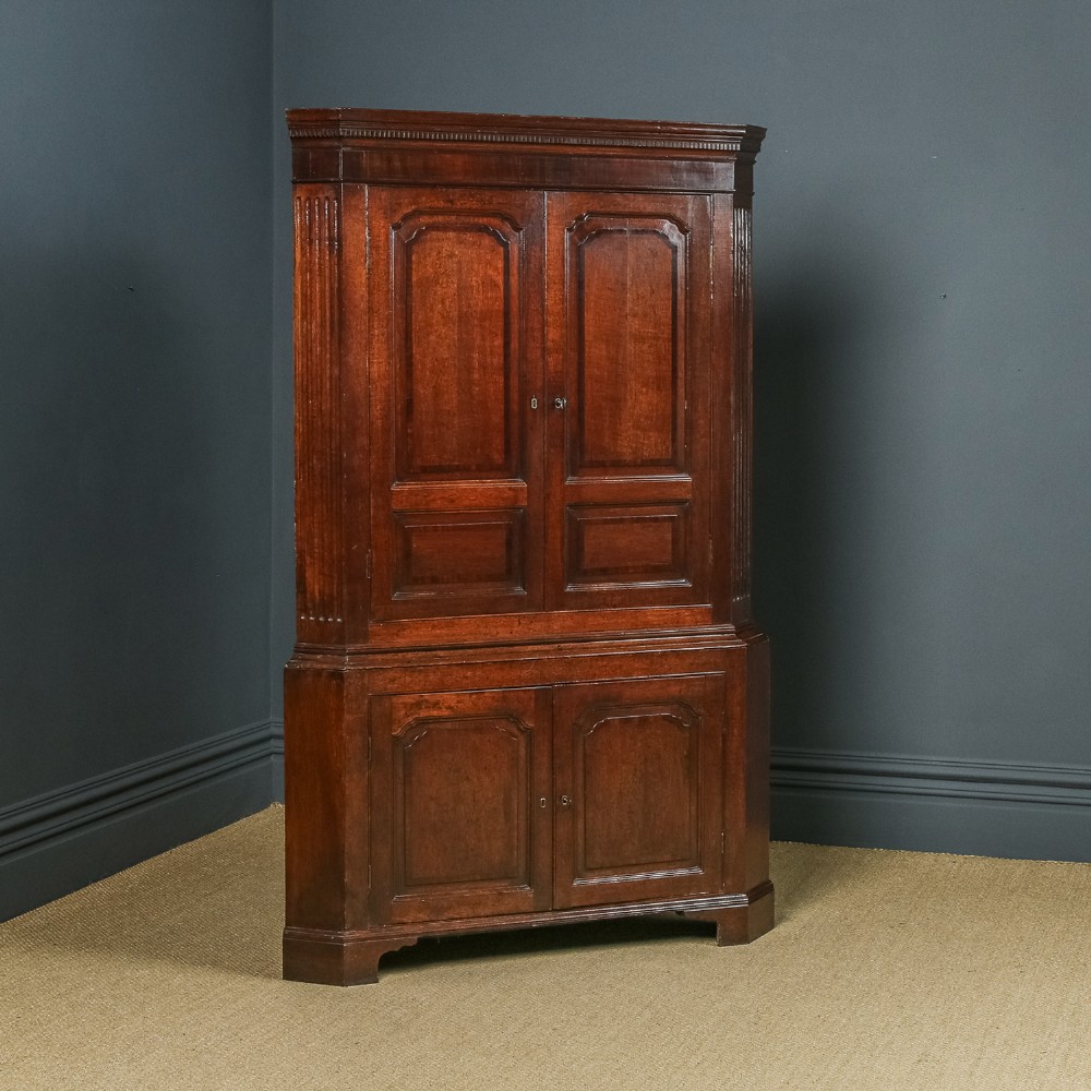 Antique English Georgian Oak Floor Standing Two Part Double Corner Cupboard / Cabinet (Circa 1800)