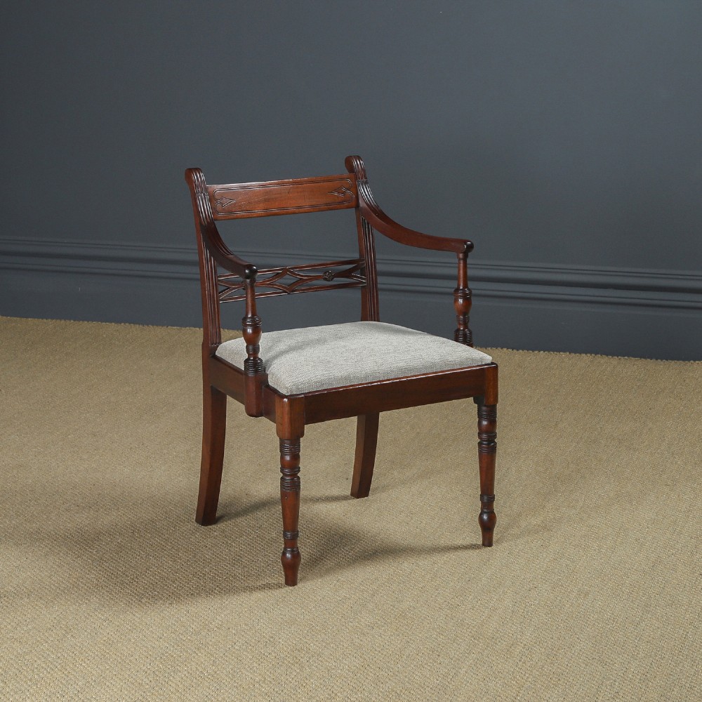 Antique English Georgian Regency Mahogany Dining Office Desk Occasional Carver / Armchair Chair (Circa 1830)