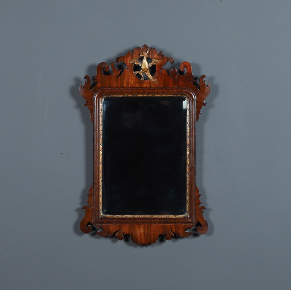 Antique English Georgian Chippendale Style Walnut & Gilt Wall Hanging Portrait Mirror (Circa 1910)