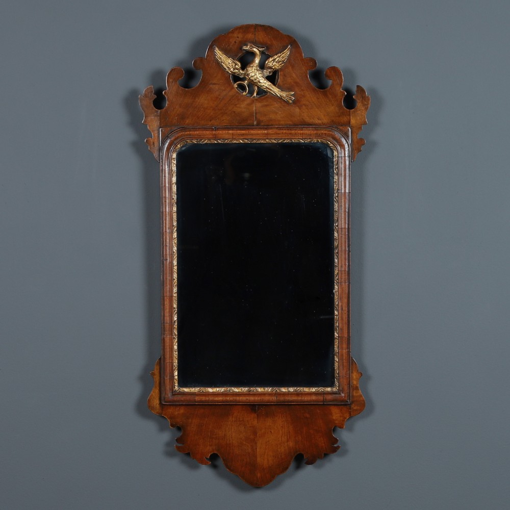Antique English Georgian Chippendale Style Walnut & Gilt Wall Hanging Portrait Medium Mirror (Circa 1910)