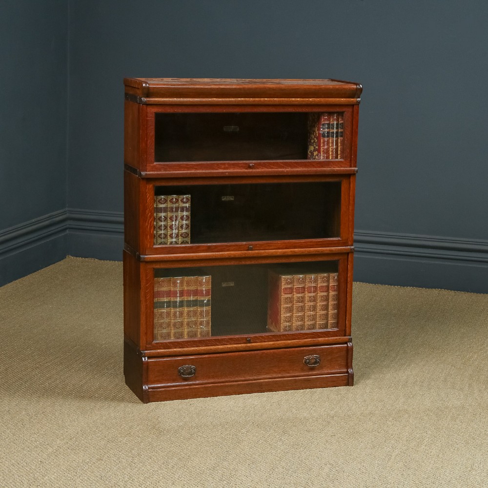 Antique English George V Globe Wernicke Oak Three Tier Glazed Sectional Office / Solicitors Bookcase (Circa 1920)