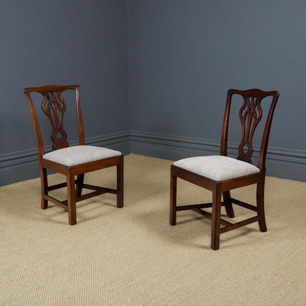 Antique English Pair of Georgian Thomas Chippendale Mahogany Office Desk Dining Chairs (Circa 1780)
