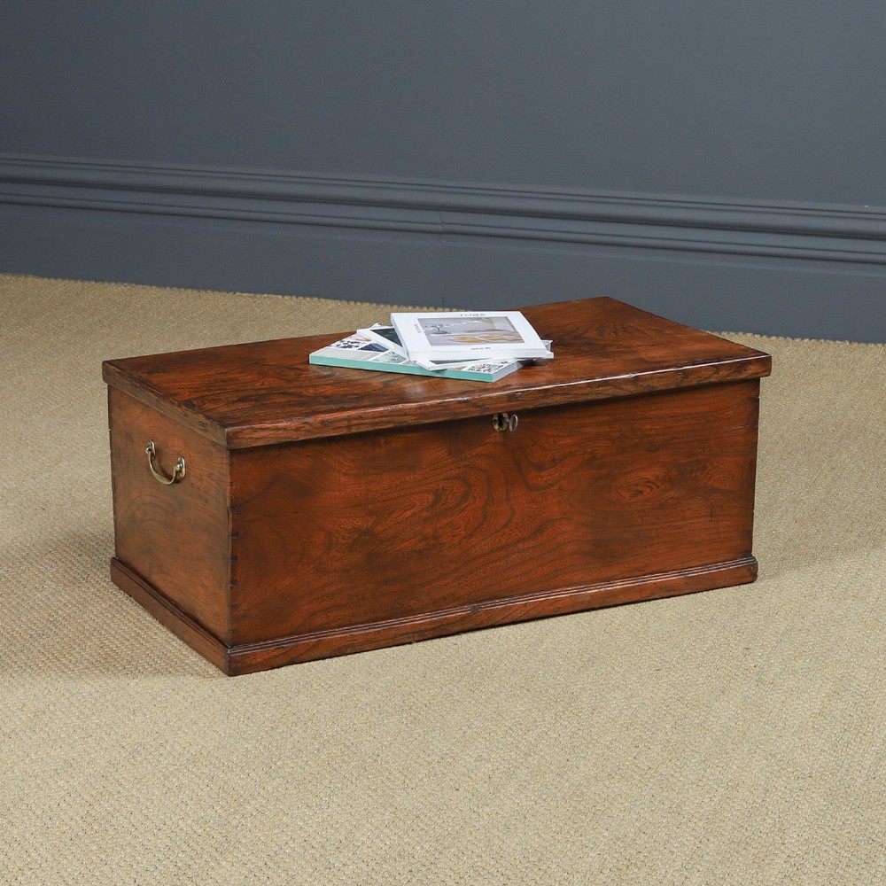 Antique English Georgian Elm Flat Top Blanket Chest / Trunk (Circa 1830)