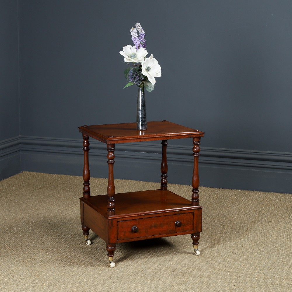Antique English Victorian Mahogany Two-Tier Whatnot Etagere Display Stand / Bedside Table (Circa 1860)