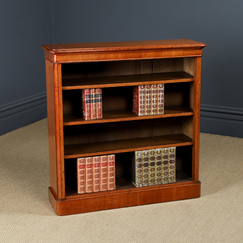 Antique English Victorian Georgian Style Golden Oak Open 3½ft Bookcase / Bookshelf (Circa 1860)
